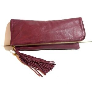 Hobo Elegant Burgundy Leather Clutch with Tassel